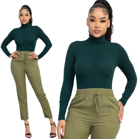 Dark green turtleneck bodysuit - Picture 1 of 7